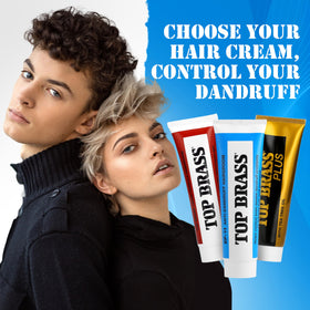 Top Brass application on fingertips demonstrating targeted scalp relief and styling