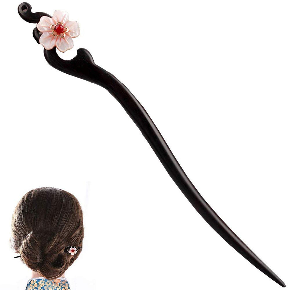 TOP SEWING front view of ebony hair stick showing elegant shape and secure hold