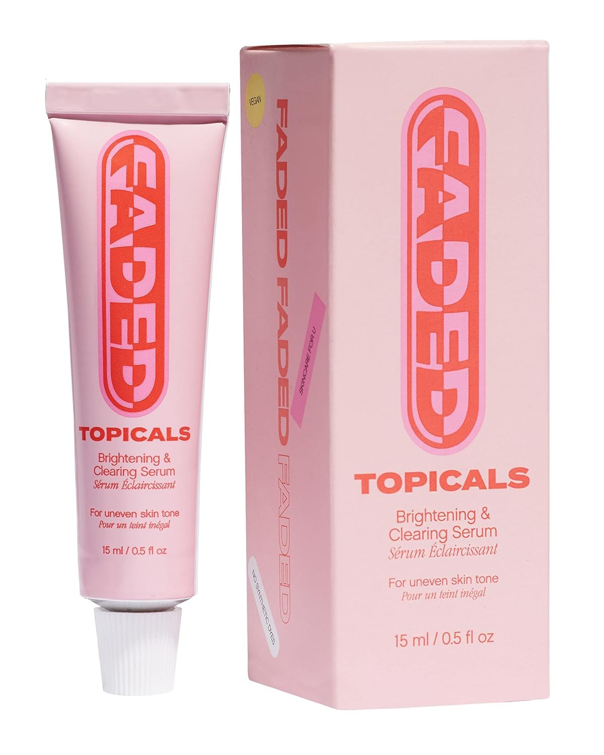Topicals front packaging showing bottle and branding for clear skin benefits