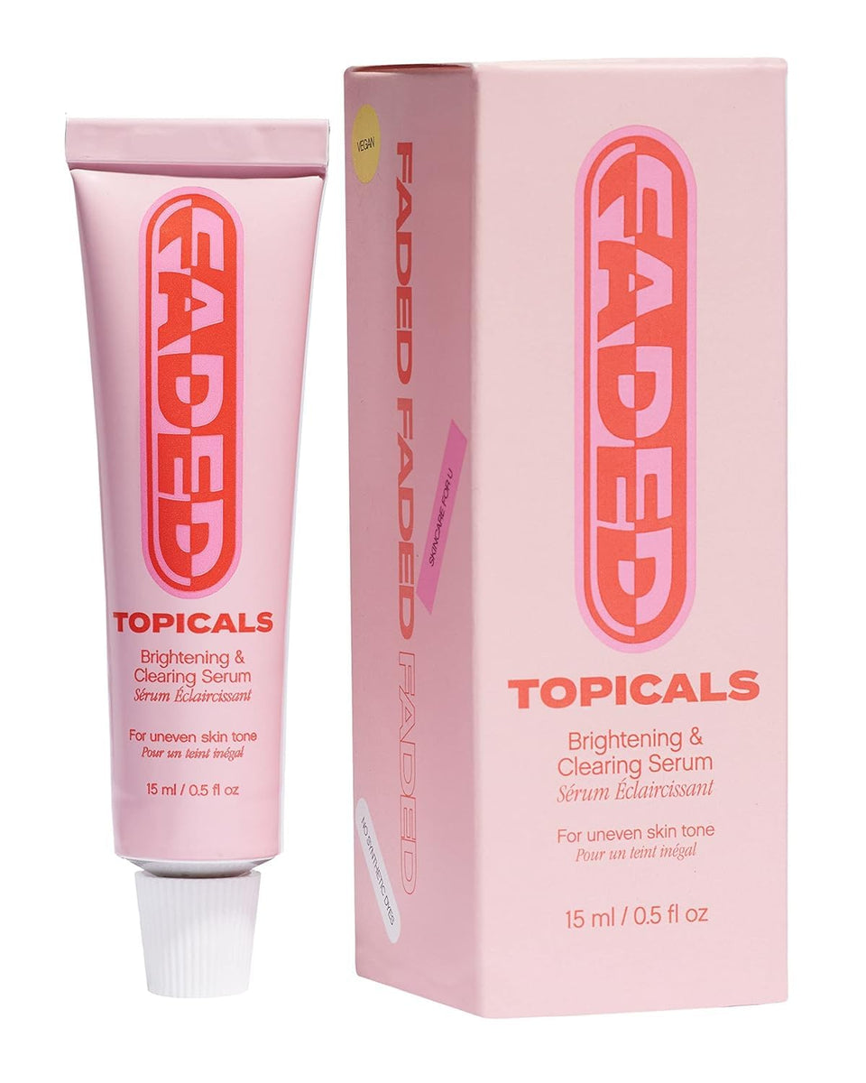 Topicals front packaging showing bottle and branding for clear skin benefits