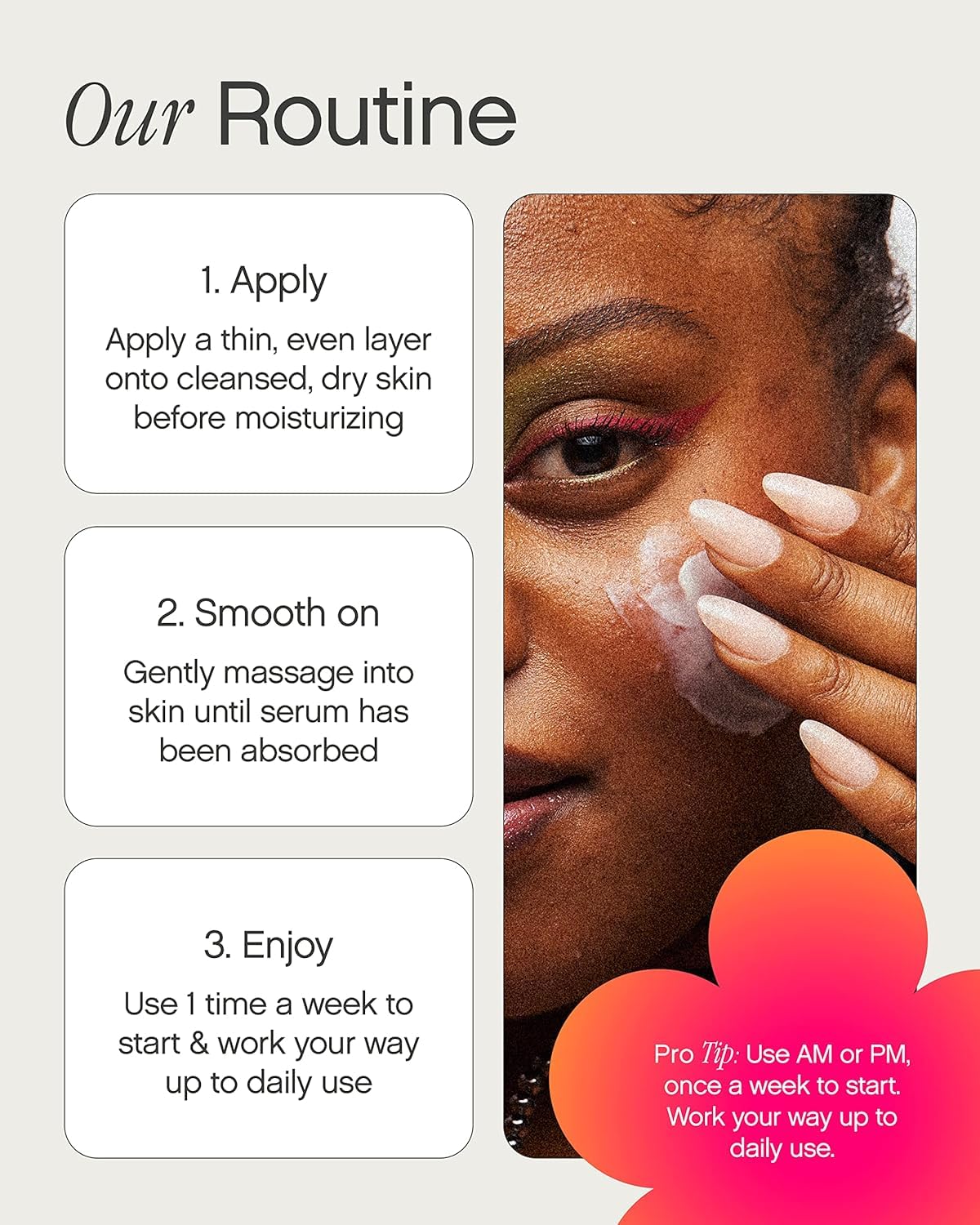 Topicals serum applied to cheek demonstrating even coverage and calming effect