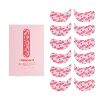 Topicals front packaging showing set of six cooling eye masks and benefits