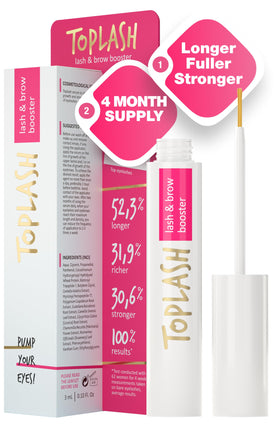 Toplash front packaging showing bottle and label, highlights compact design