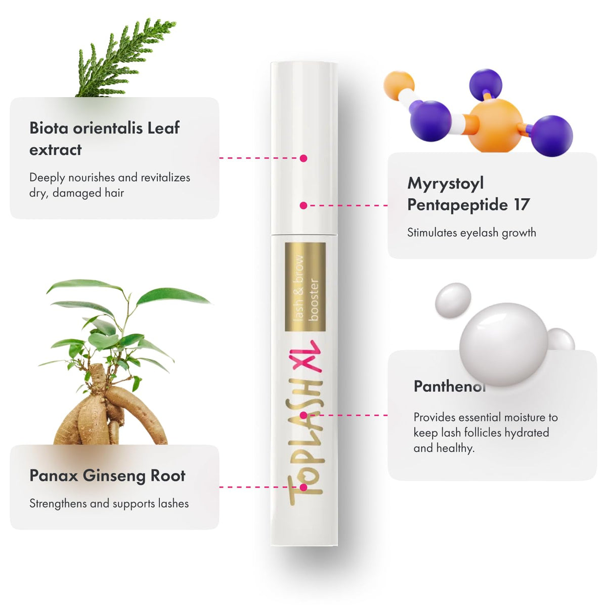 Toplash brush applying serum to sparse brows, helps thicker-looking hairs