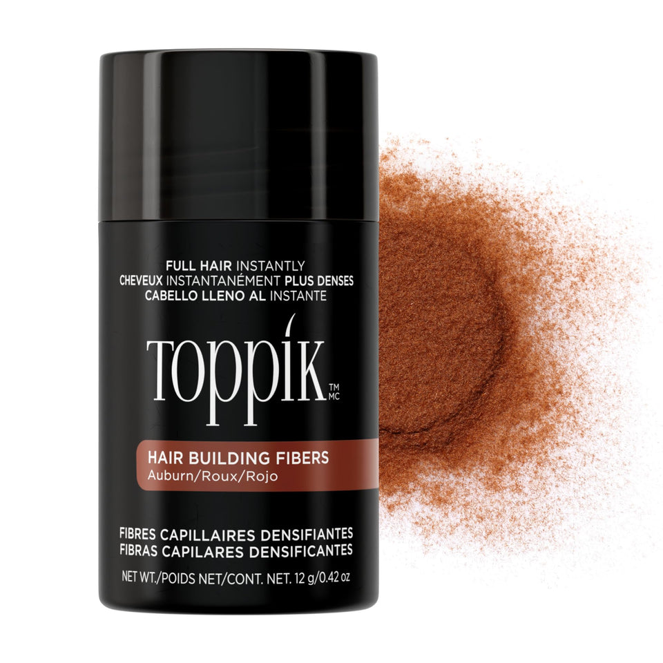 Toppik front packaging showing auburn 12g shaker and label for quick identification