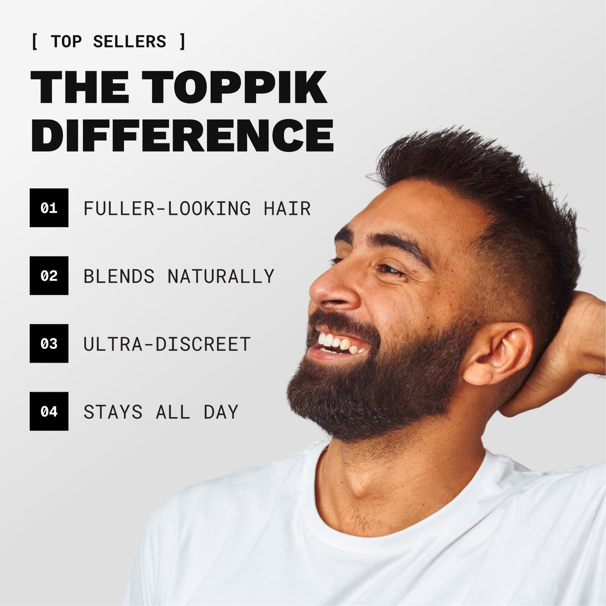 Before and after top view showing Toppik coverage and instantly fuller appearance