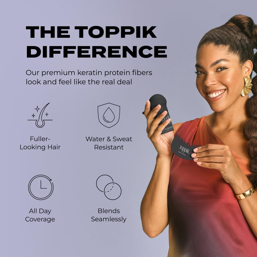 Before and after top view with Toppik showing concealed thinning benefit