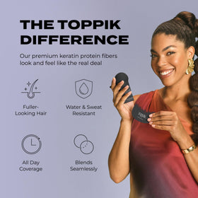 TOPPIK before and after view showing scalp coverage and fuller-looking hair benefit