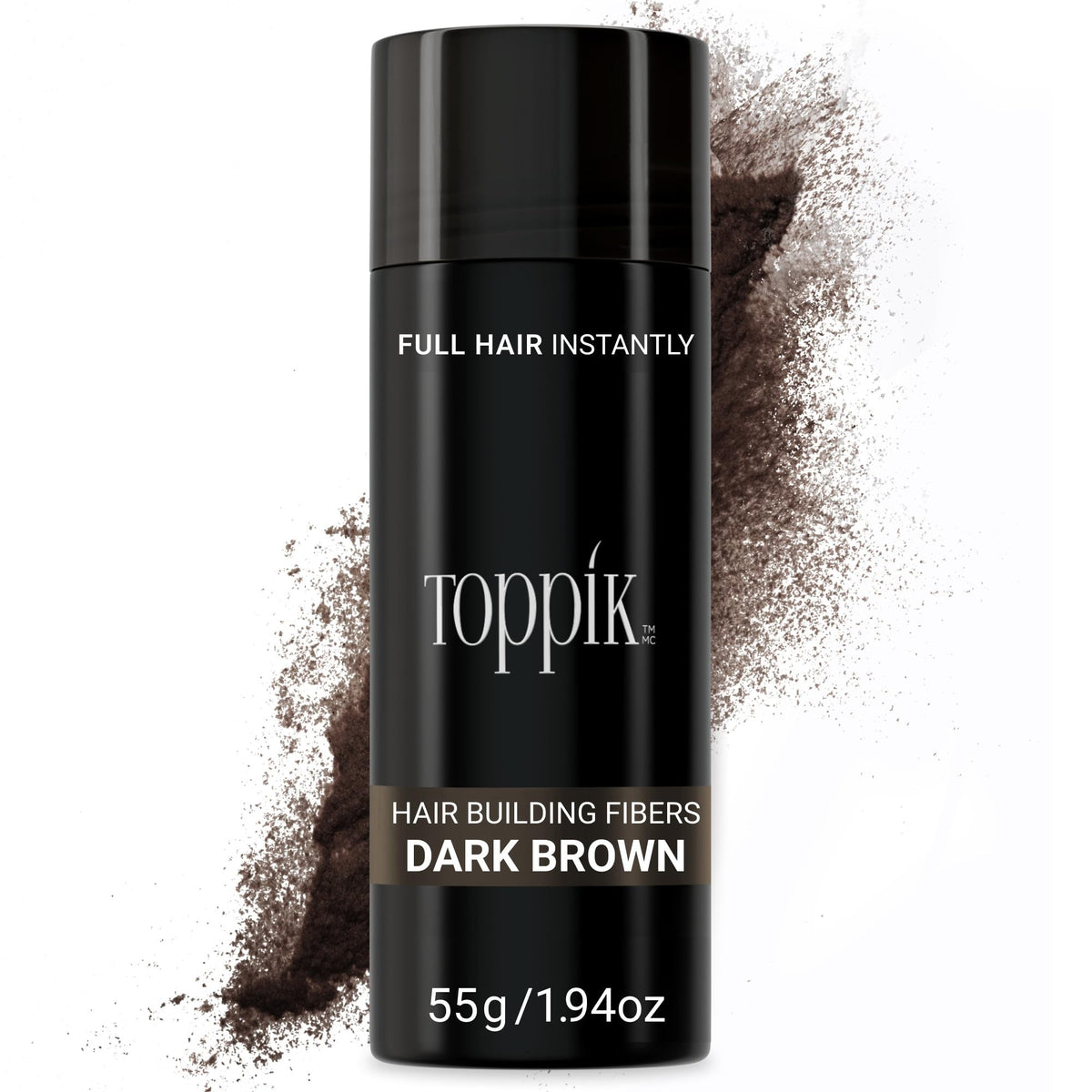 TOPPIK front packaging showing Dark Brown 55g bottle and brand name for easy identification