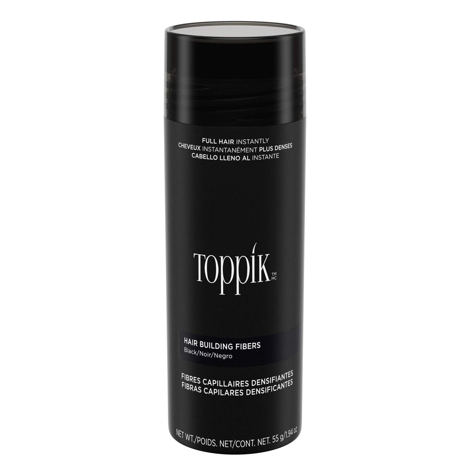 Toppik front packaging showing black 55g and benefits