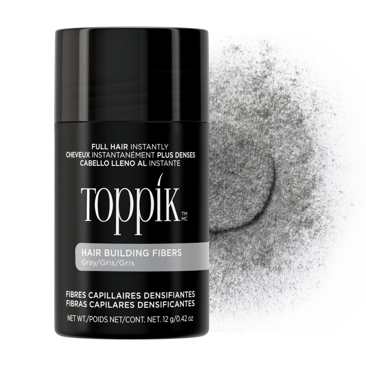 TOPPIK front packaging showing gray 12g shaker and label benefit