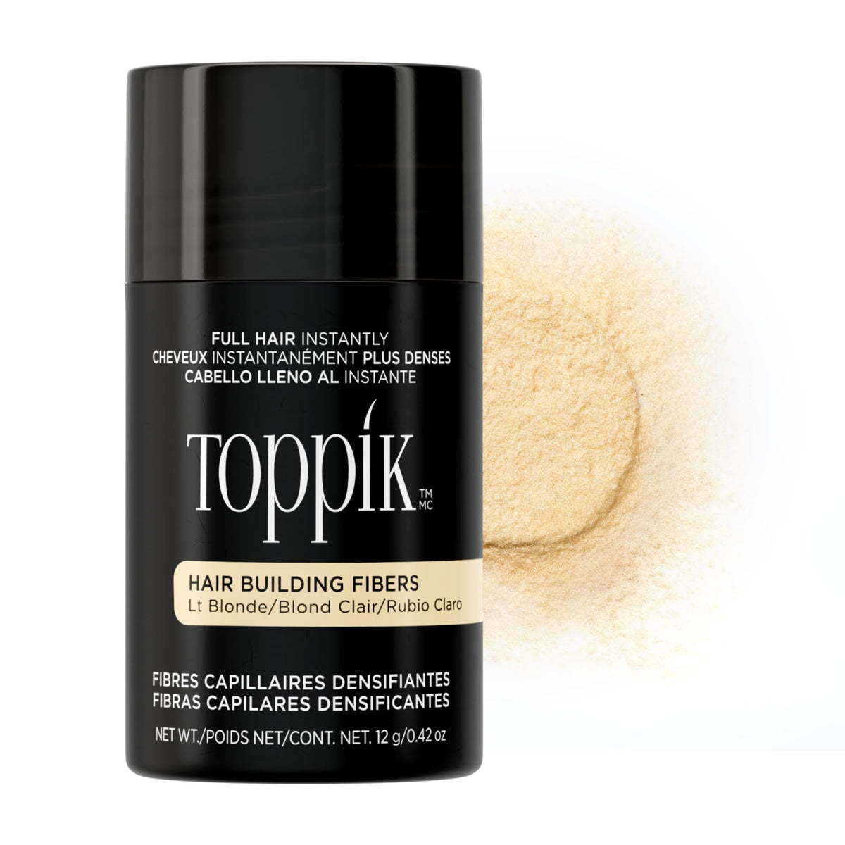 Toppik light blonde jar front view showing product and instant fuller look