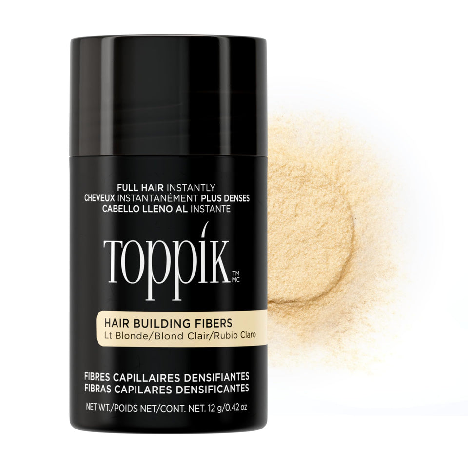 Toppik light blonde jar front view showing product and instant fuller look
