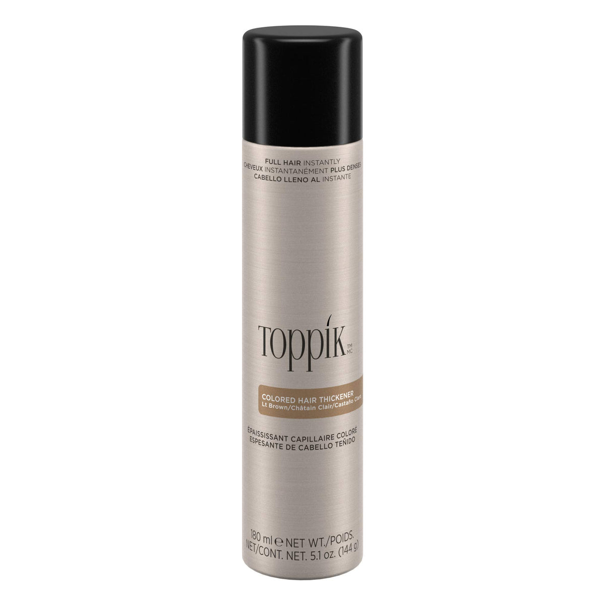 TOPPIK front bottle showing light brown spray and clear product branding for quick touch-ups