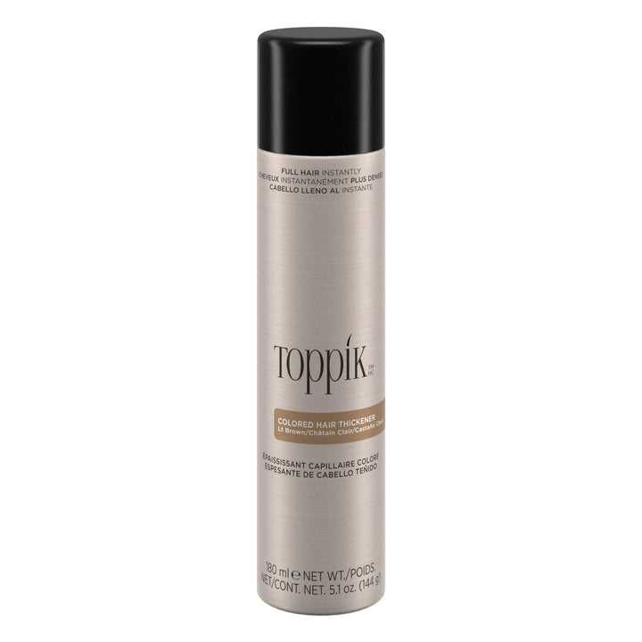 TOPPIK front bottle showing light brown spray and clear product branding for quick touch-ups