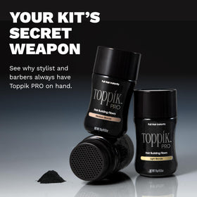 Toppik PRO label closeup highlighting shade information for quick selection