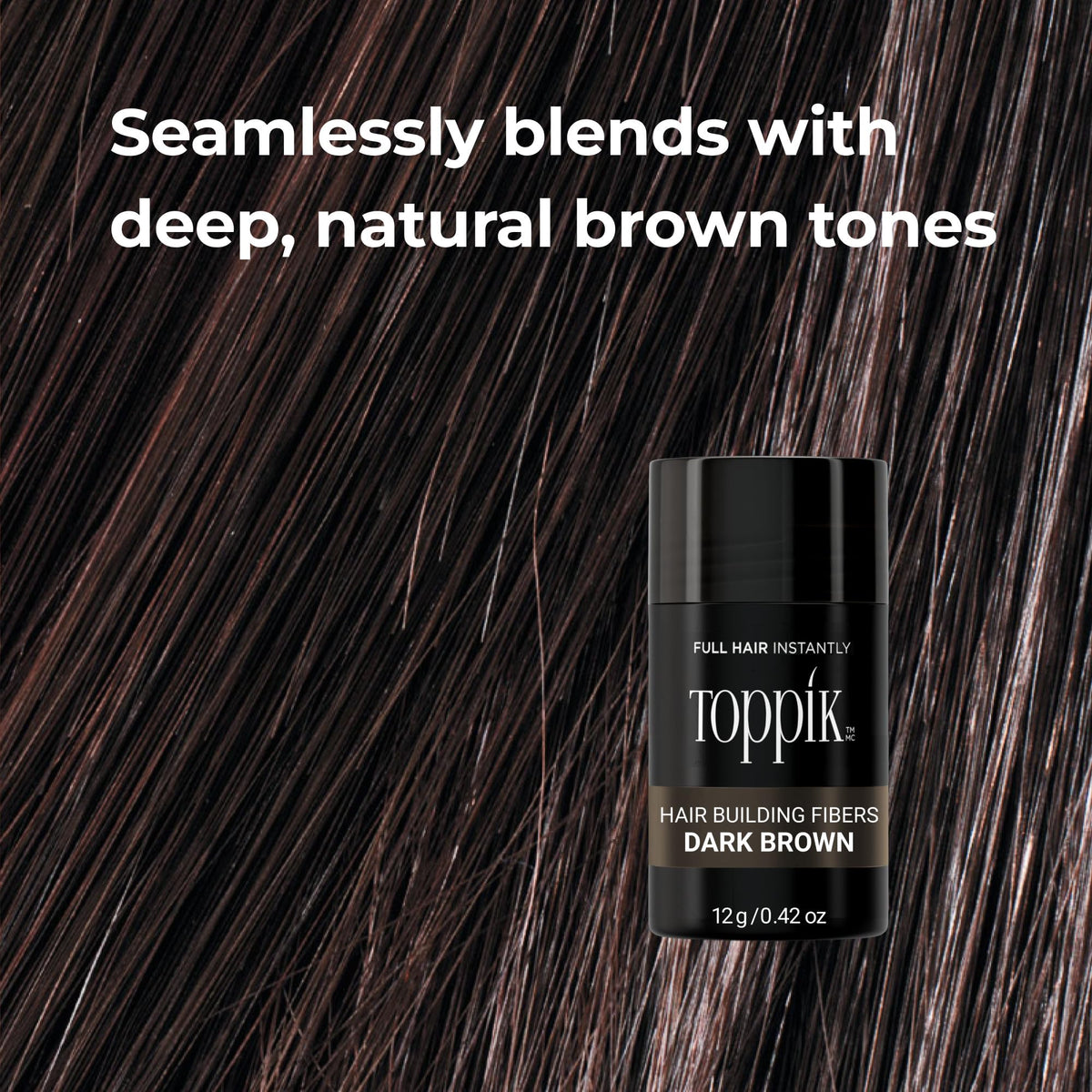 Toppik 12g held in hand showing compact travel-friendly size and convenience benefit