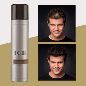 TOPPIK texture finish on hair displaying blended light brown color for natural fullness