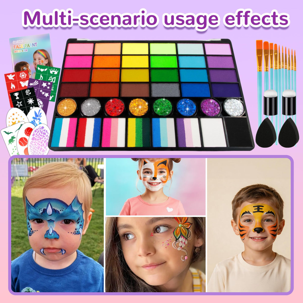 torbers child wearing painted design using kit for safe playful face art
