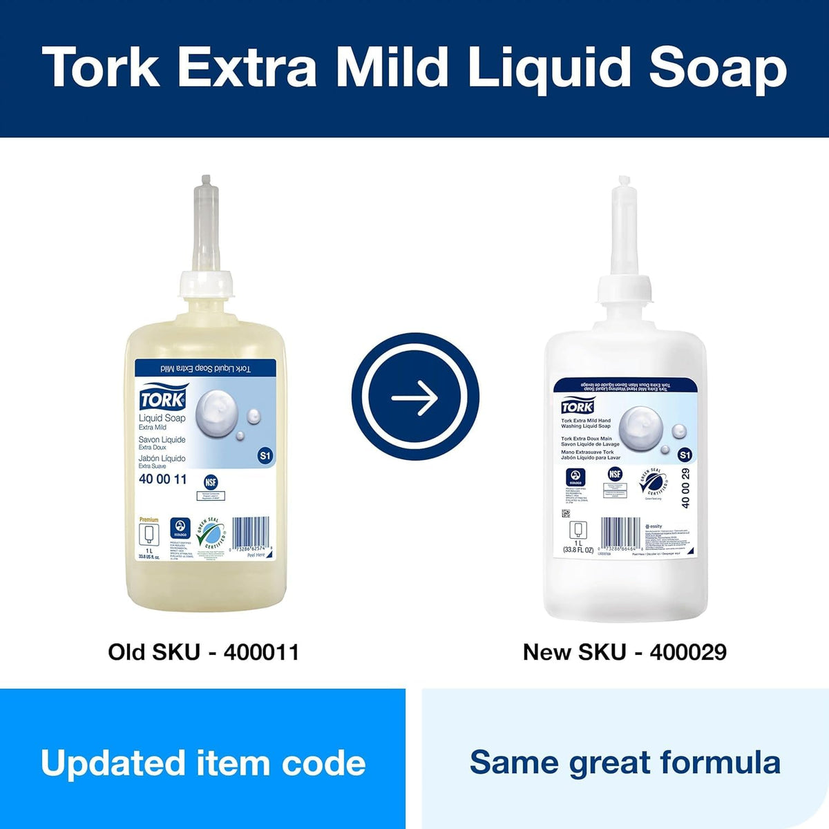 Tork extra mild bottle side label showing ingredients and compatibility to reassure buyers