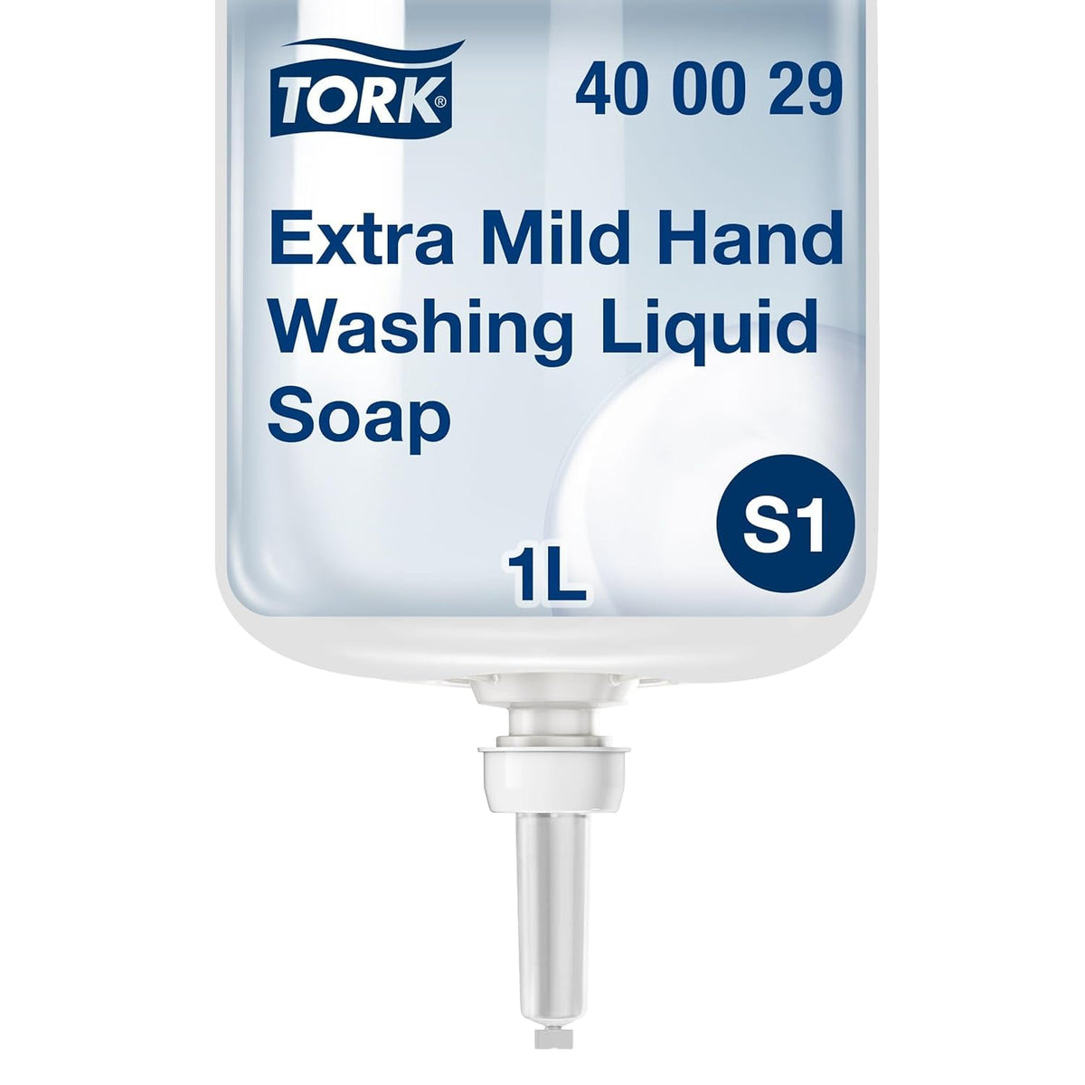 Tork extra mild pump close-up highlighting sealed single-use pump for hygienic dispensing