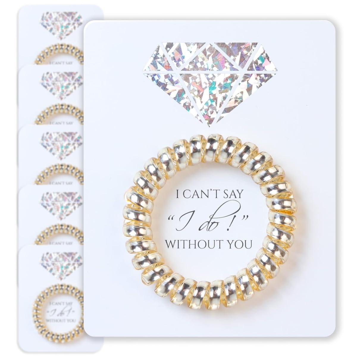 TOROS store front view of gold spiral hair ties on proposal card showing elegant presentation and convenience