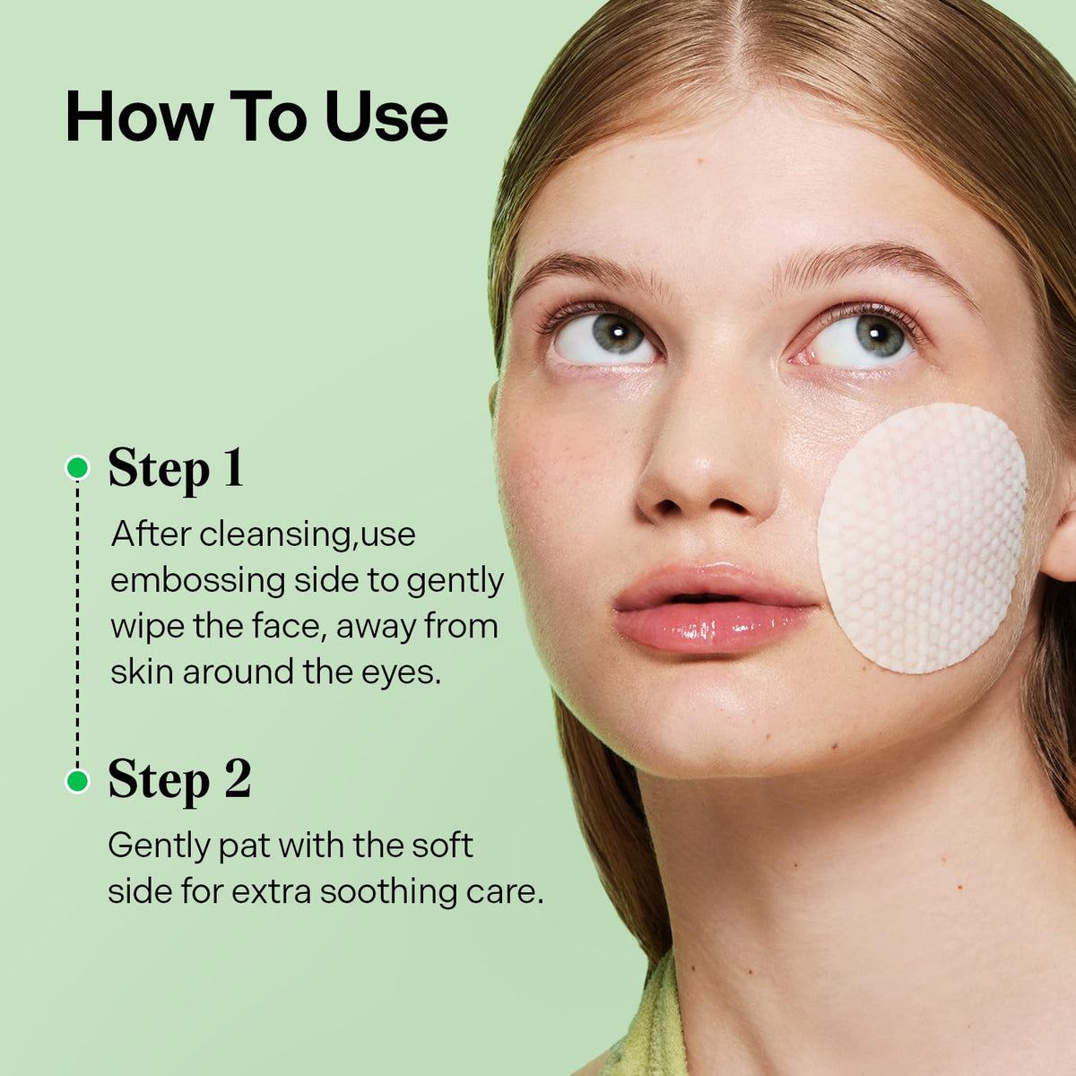 Hand wiping cheek with Torriden pad showing calming and oil control benefit
