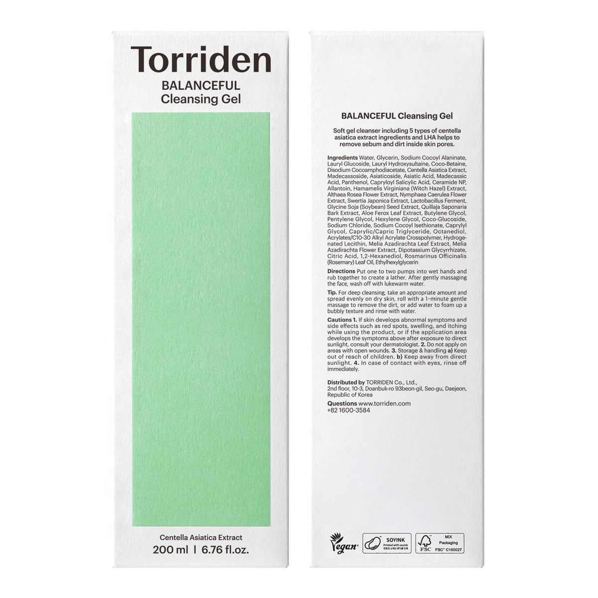 Torriden packaging close-up with FSC label emphasizing sustainable sourcing