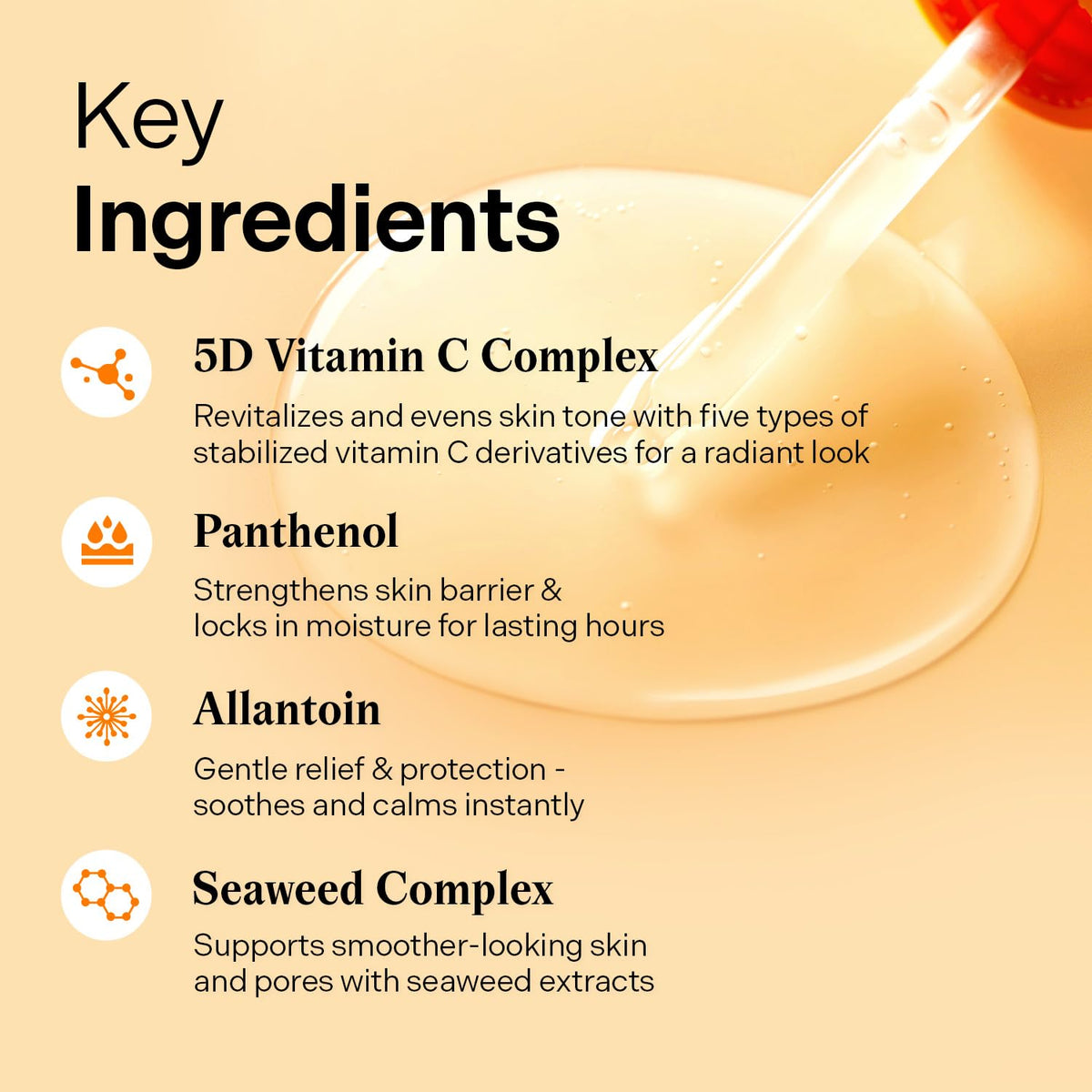 Torriden ingredients label, highlights vitamin C complex and soothing agents