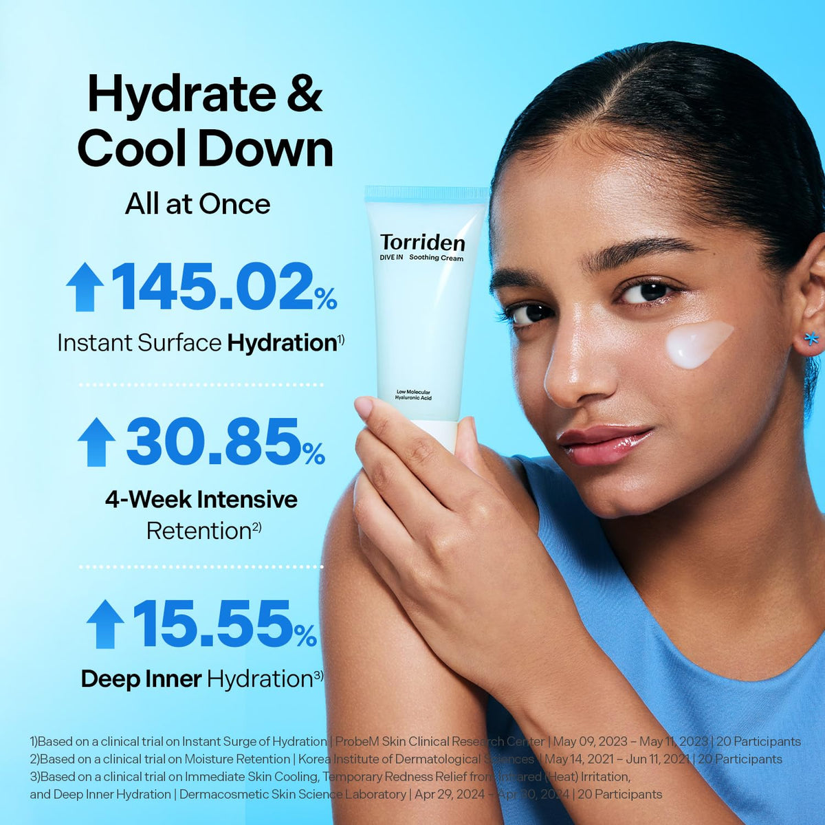 Torriden cream on hand demonstrating lightweight spreadability and non-greasy finish benefit