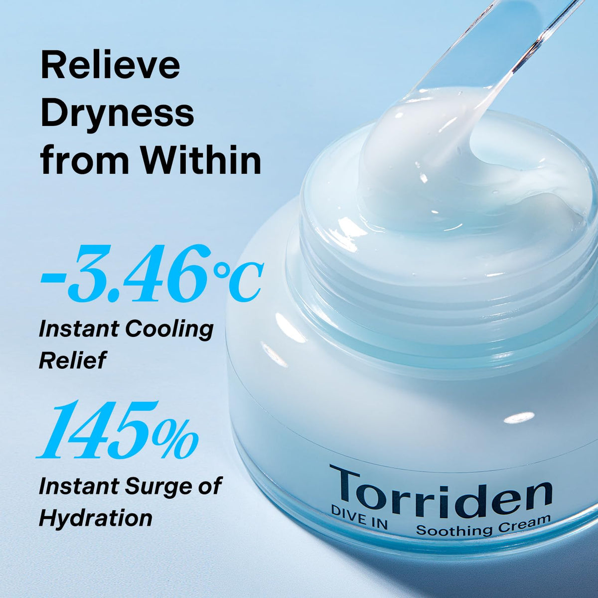 Torriden cream spread to show non-greasy moisturizing finish