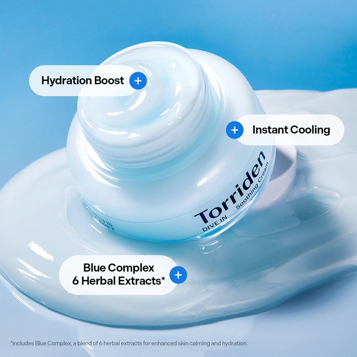 Torriden cream on hand being applied for quick-absorbing hydration