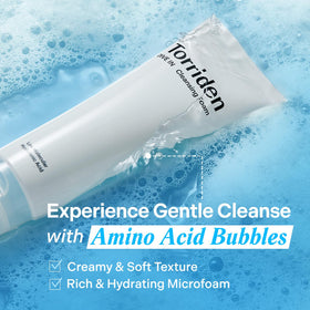 Torriden foam texture on hand showing gentle lather and soft hydration