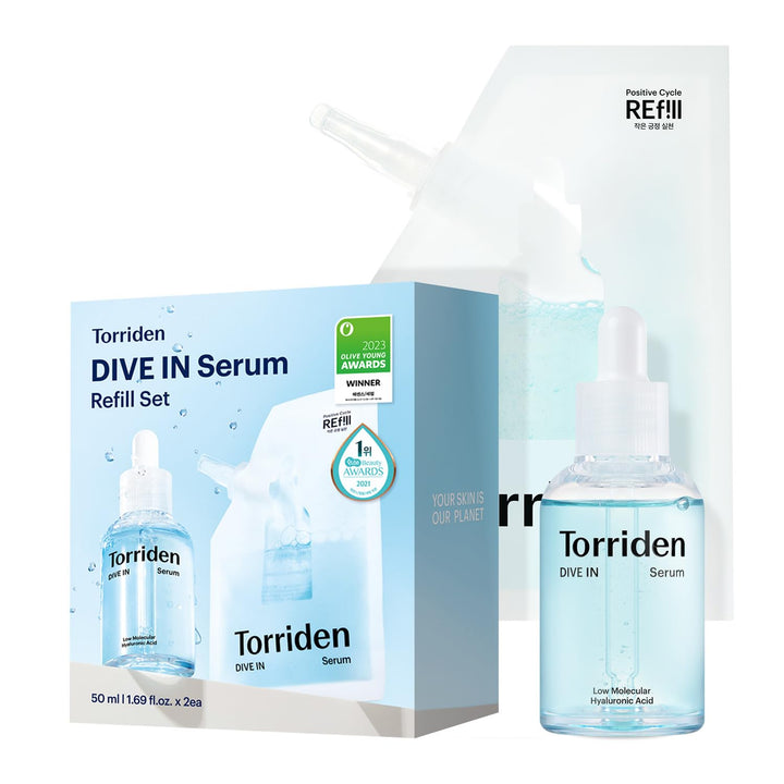 Torriden bottle front view showing label and clear serum benefit