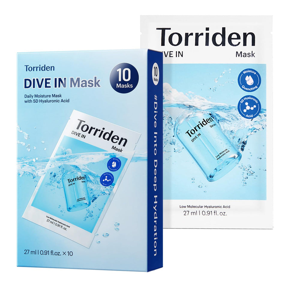Torriden front packaging showing 10-sheet box and brand hydration benefit
