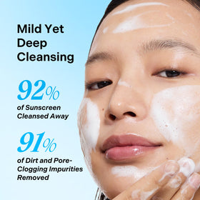 Torriden cleanser in use rinsing face for clean, non-drying finish