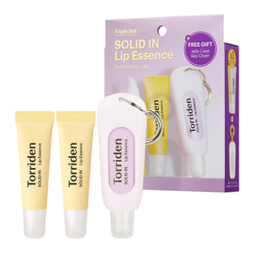 Torriden pack of three lip essences showing product benefits and convenience
