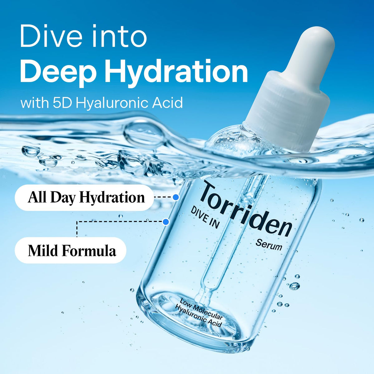 Torriden serum pipette close-up highlighting smooth watery absorption