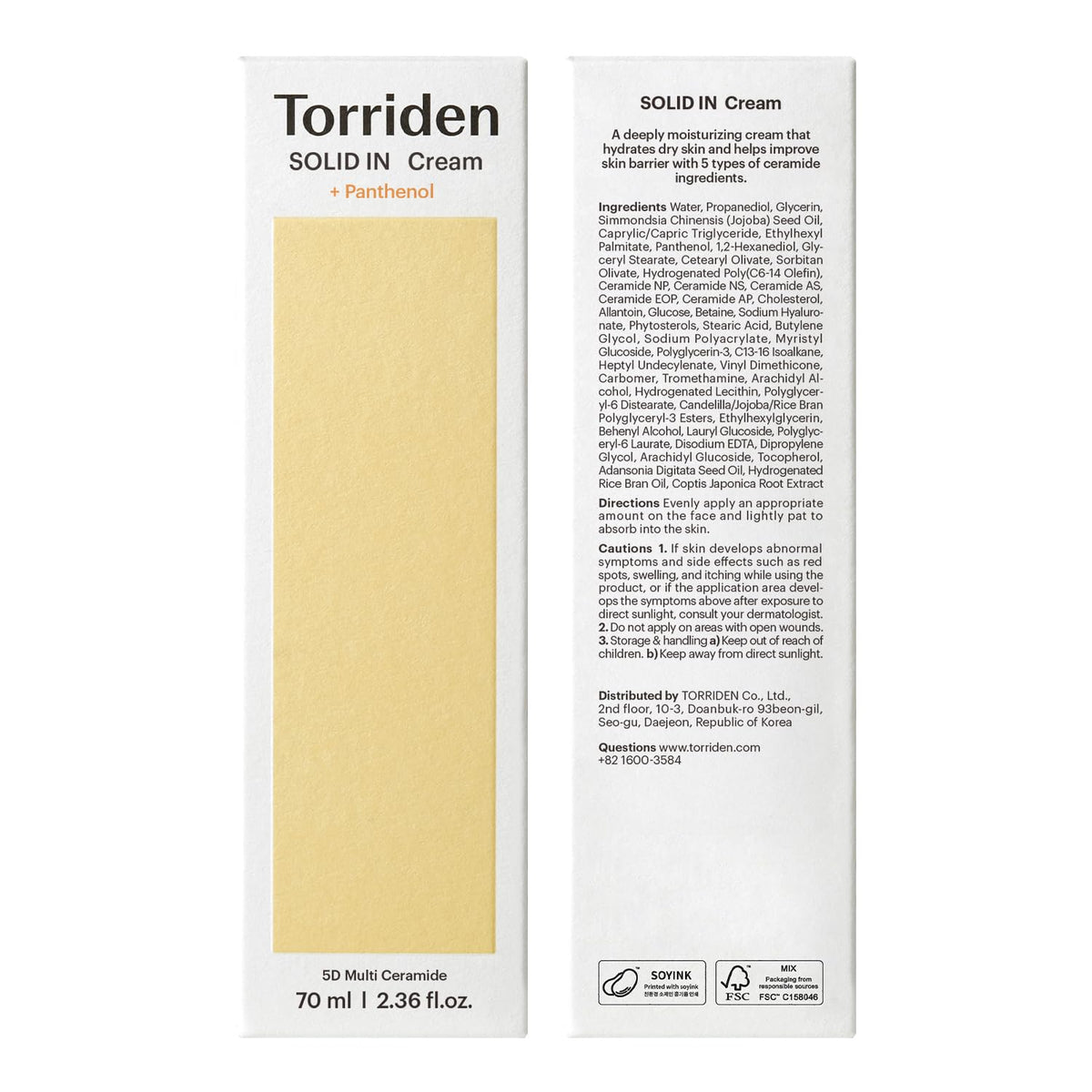 Torriden SOLID IN box made from recycled material showing eco-friendly packaging