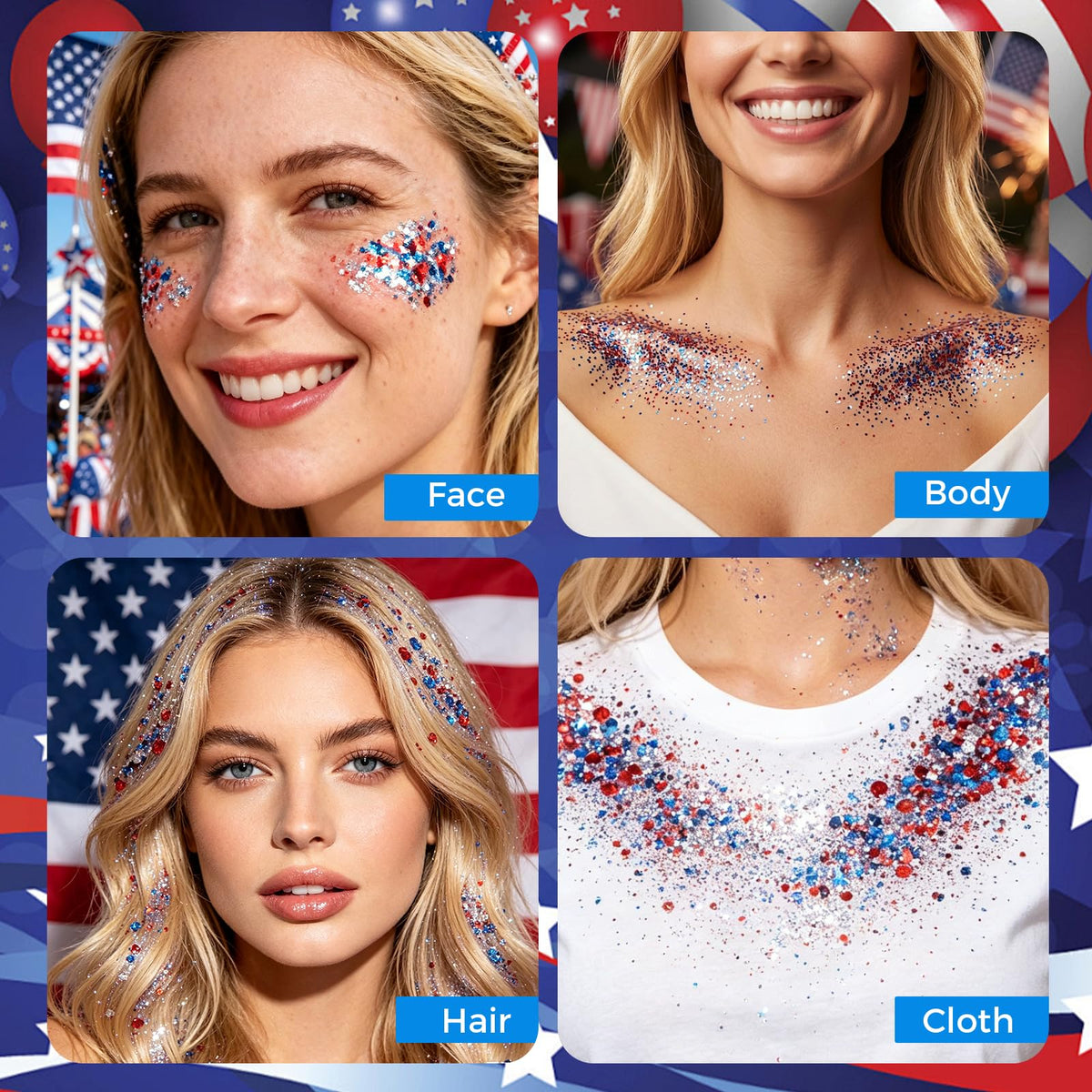 TOSOUATOP body glitter used to create a bold shoulder stripe, enhancing outfit sparkle