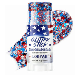 TOSOUATOP front packaging showing three red white blue glitter sticks and clear caps, vibrant display