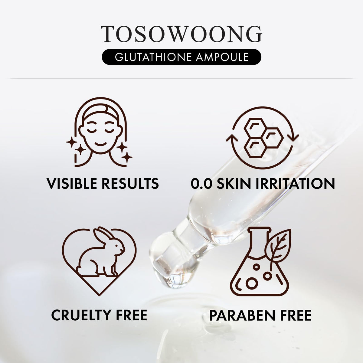 TOSOWOONG ingredients label closeup emphasizing glutathione and hyaluronic acid