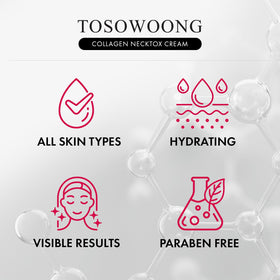 TOSOWOONG ingredients label closeup showing collagen and hyaluronic acid benefits