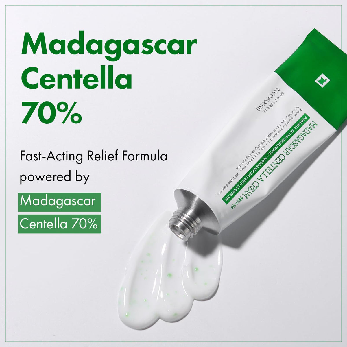 TOSOWOONG open jar showing 50ml size and easy-to-use benefit