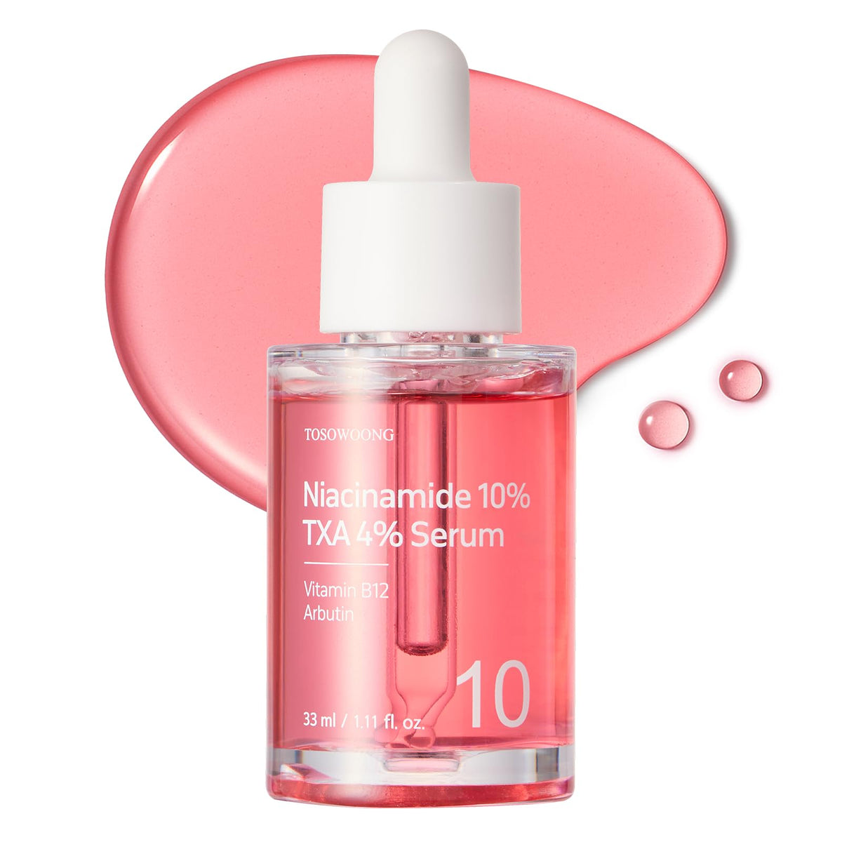 TOSOWOONG front bottle view showing compact 33ml serum packaging and benefits