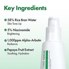 TOSOWOONG ingredient label closeup showing rice bran water and niacinamide strengths