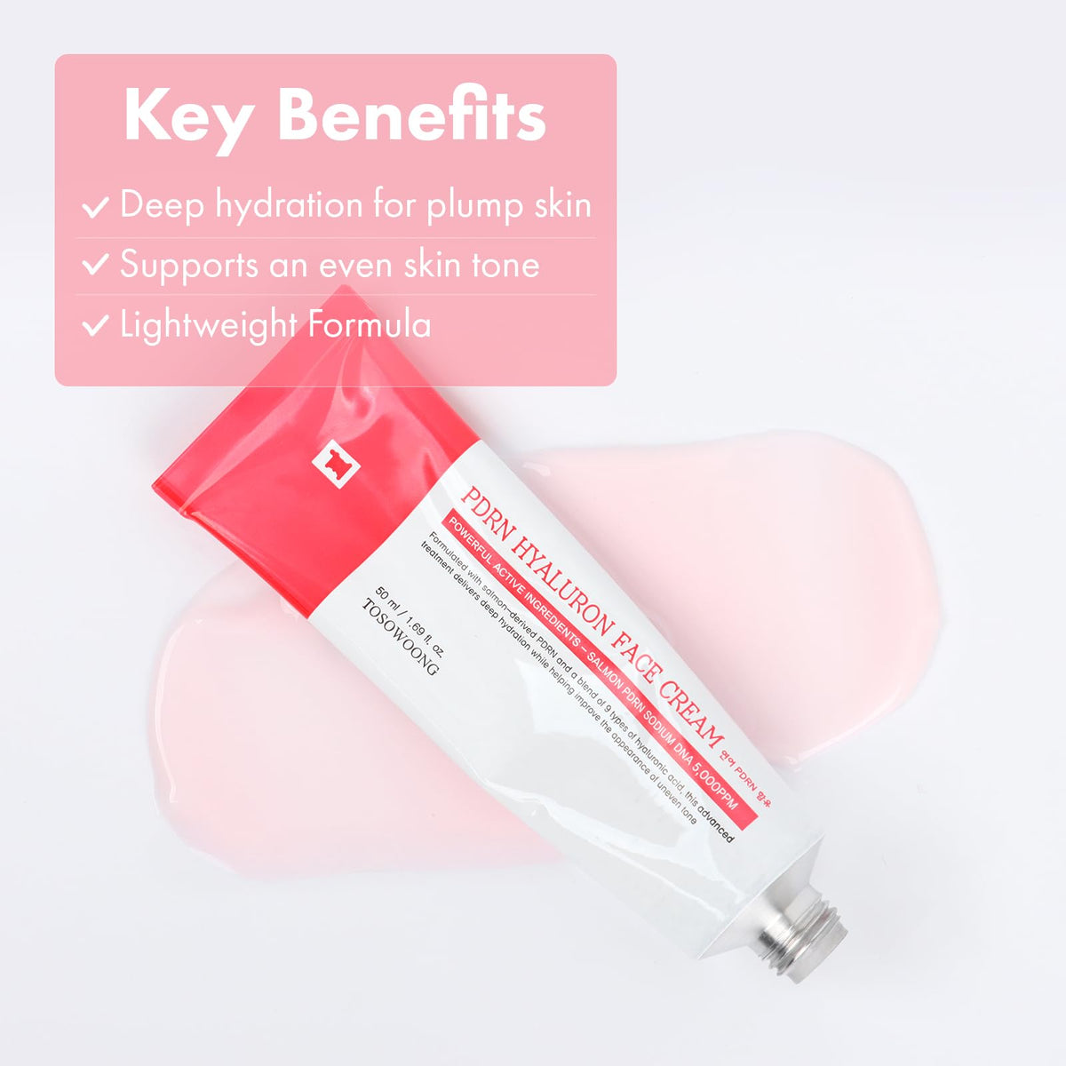 TOSOWOONG cream texture close-up highlighting lightweight hydration and smooth finish