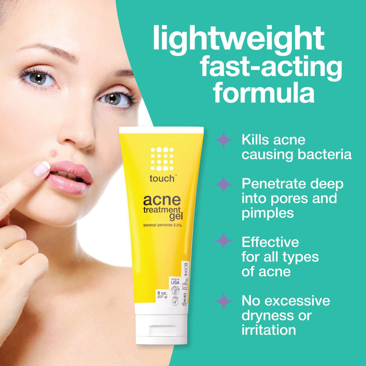 TOUCH clear gel texture on fingertip highlighting lightweight non-greasy feel