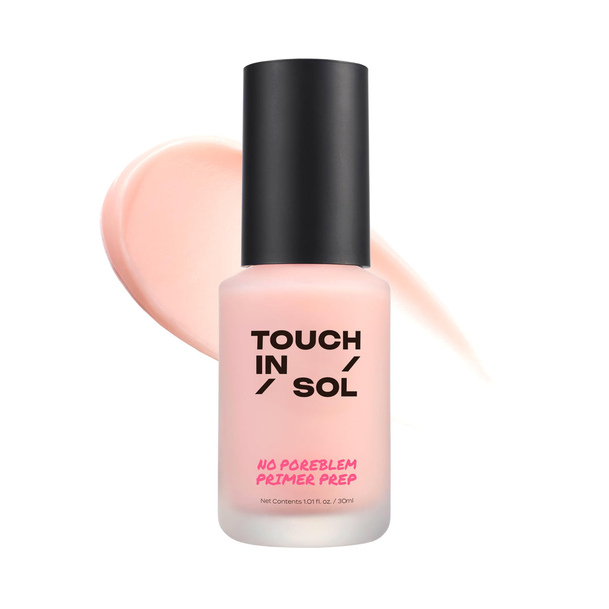 TOUCH IN SOL front packaging showing product tube and cap, clear primer benefit
