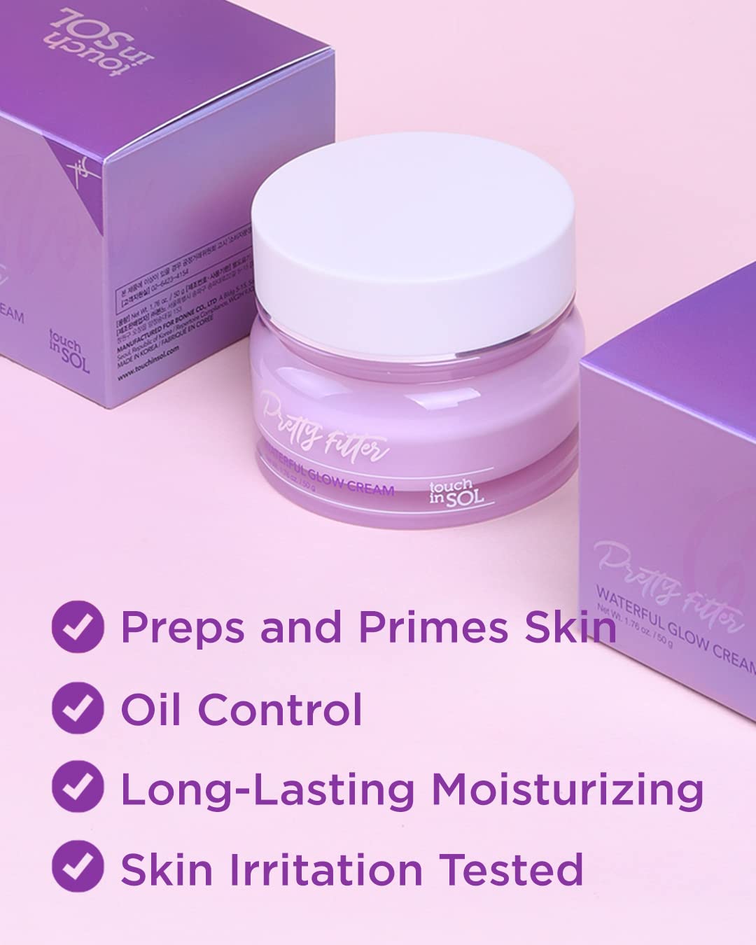 TOUCH IN SOL open jar with visible cream and ingredient hints for nourishing benefit